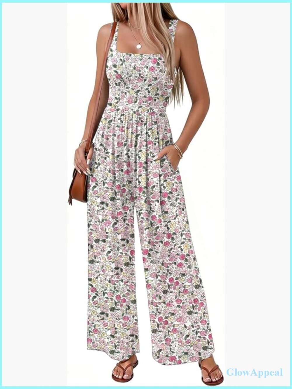 Women's Boho Floral Jumpsuit Sleeveless Loose with Pockets